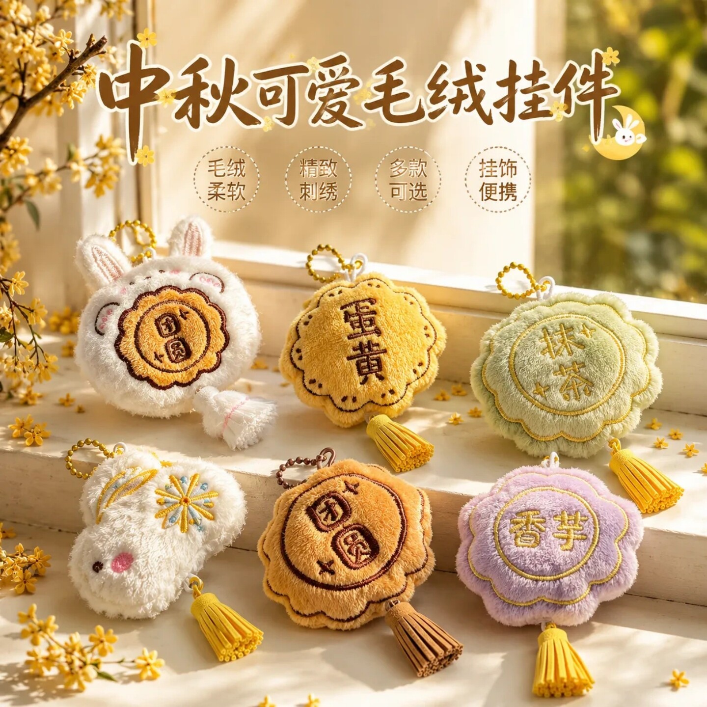 中秋节月饼毛绒挂件送朋友礼物