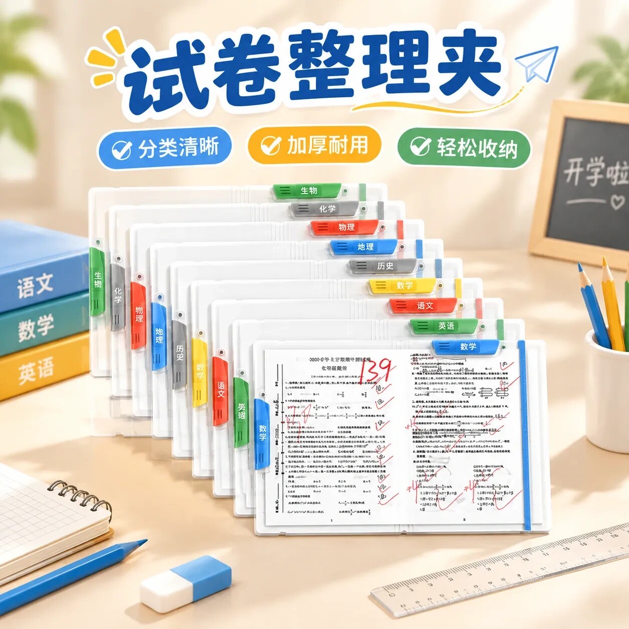 试卷收纳袋文件夹双拉杆升级绑带