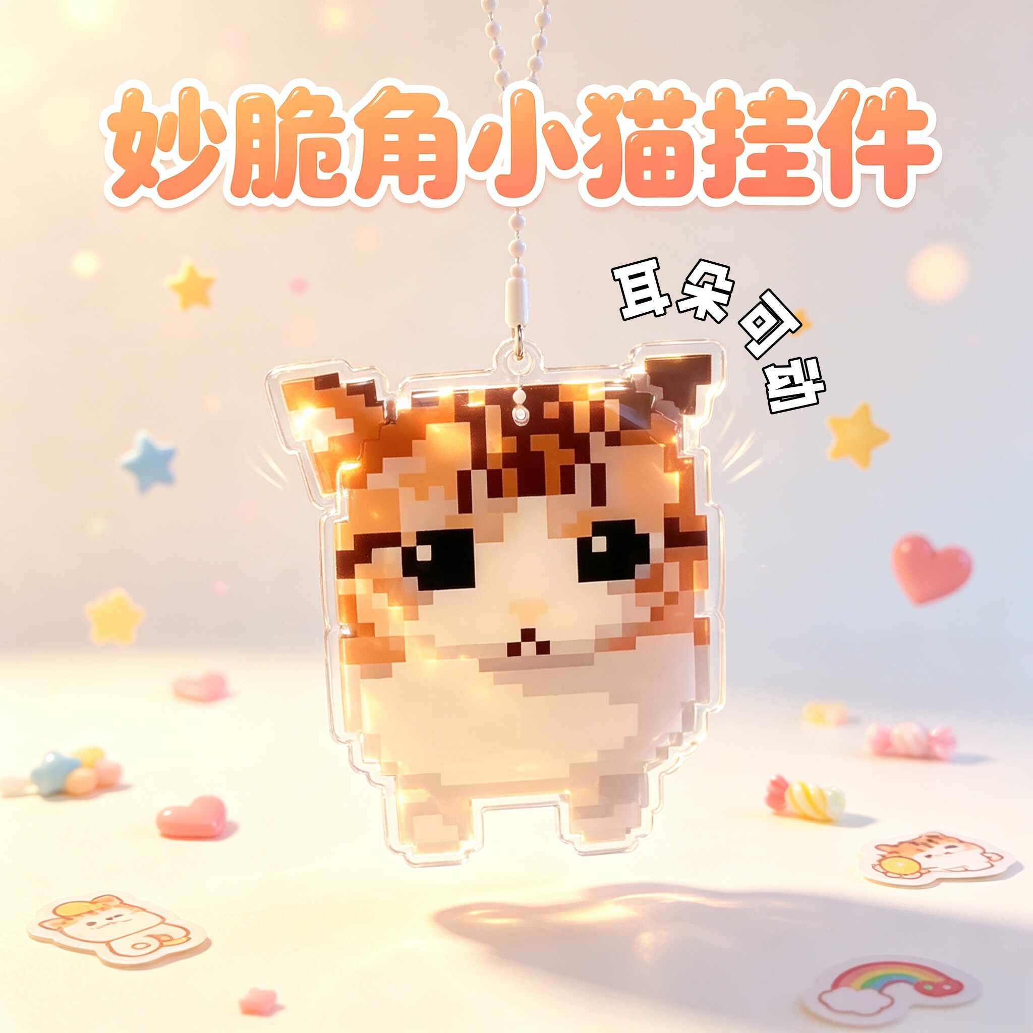 妙脆角小猫亚克力挂件耳朵会动