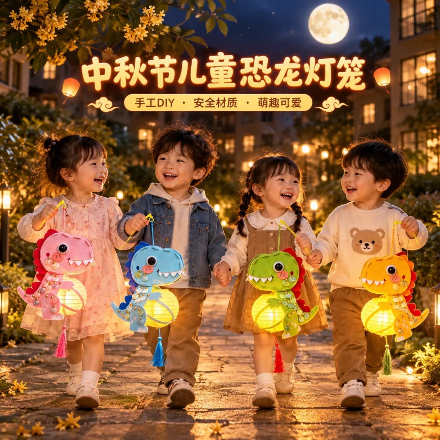 中秋节儿童恐龙发光灯笼手工