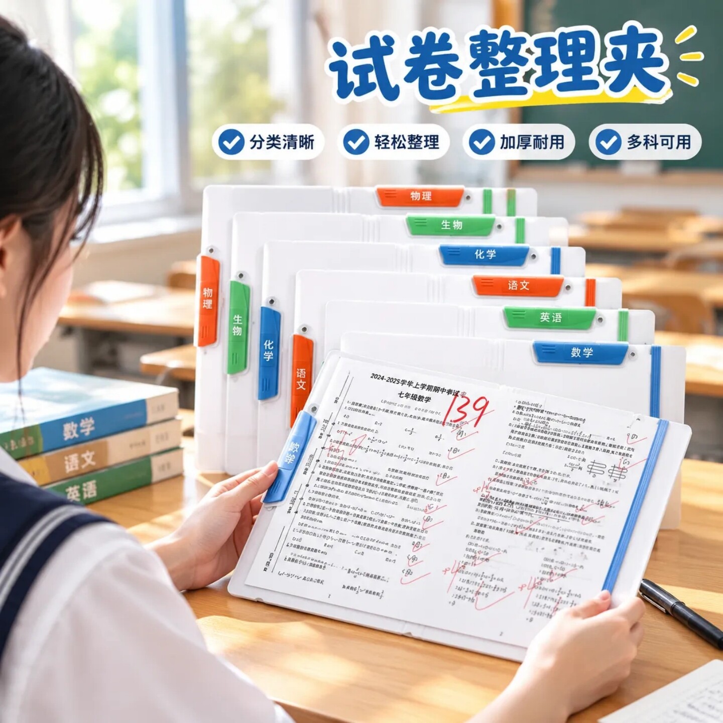 试卷收纳袋文件夹双拉杆升级绑带