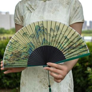 千里江山图扇子折扇女中国风丝绸扇故宫田园风随身折叠古风跳舞扇