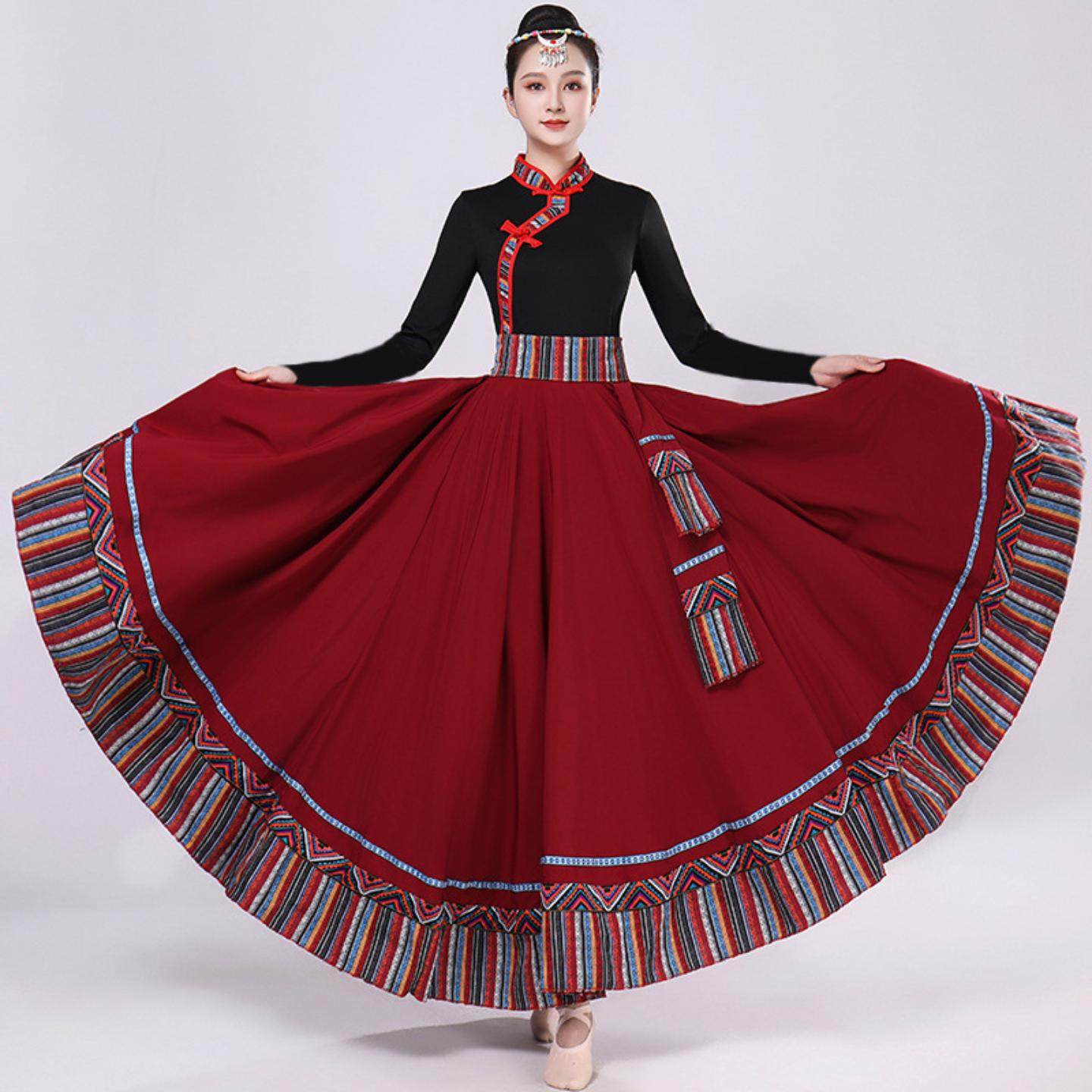 藏族舞蹈演出服装女新款套装民族风藏族大摆半身练习长裙广场舞台,运动/瑜伽/健身/球迷用品,藏族舞服,淘宝优惠券,粉丝福利购,淘宝优惠卷