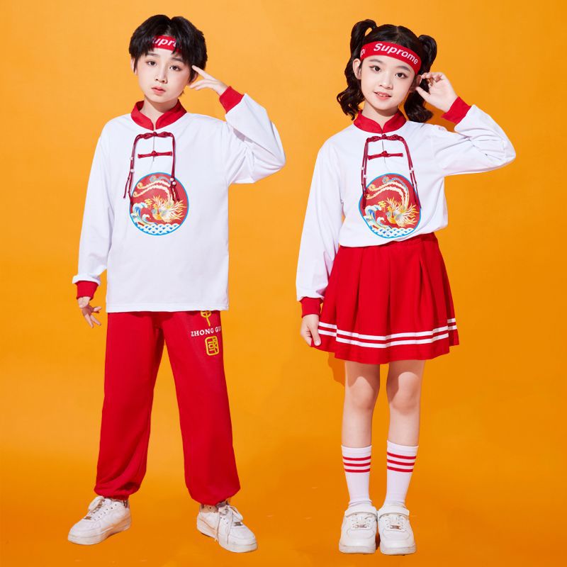 儿童啦啦队服中国小学生合唱舞蹈班服幼儿园运动会国庆服中式盘扣