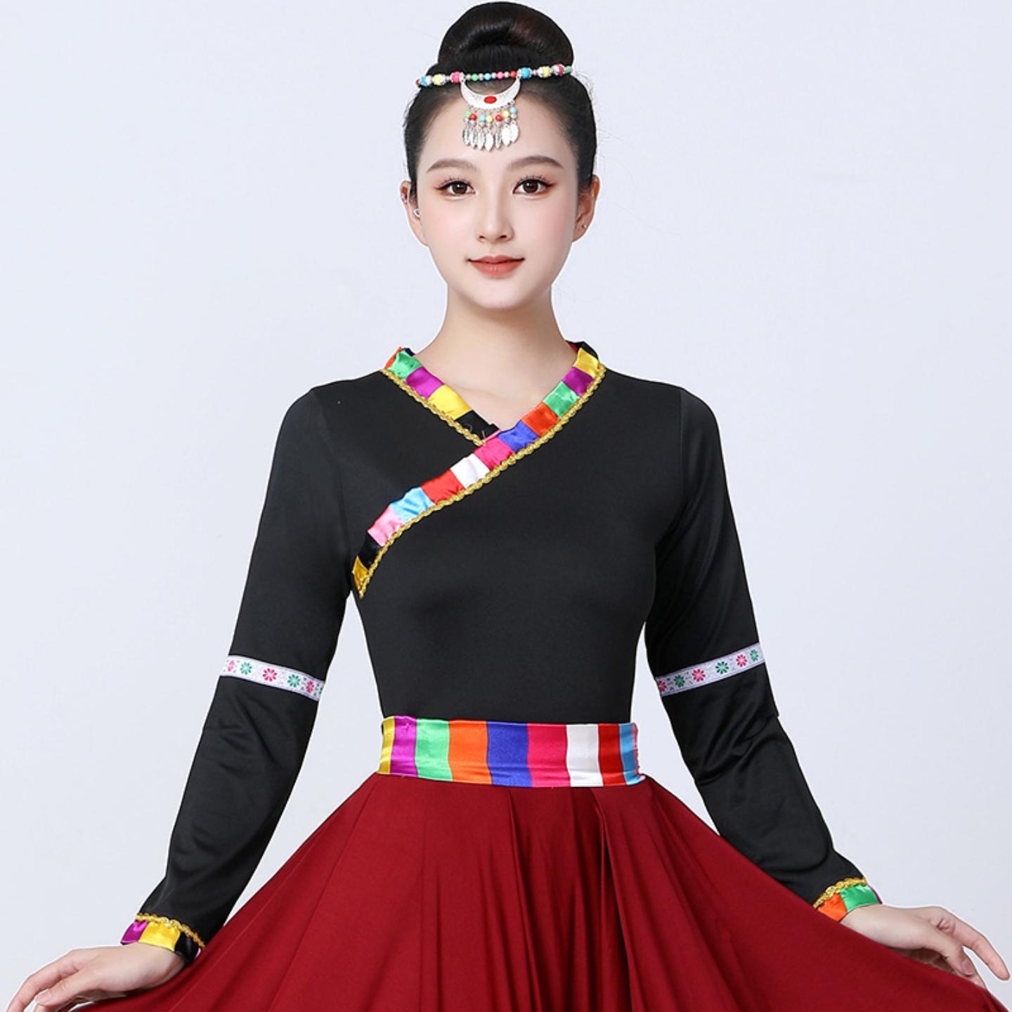 广场舞服装女上衣藏族中袖牛奶丝