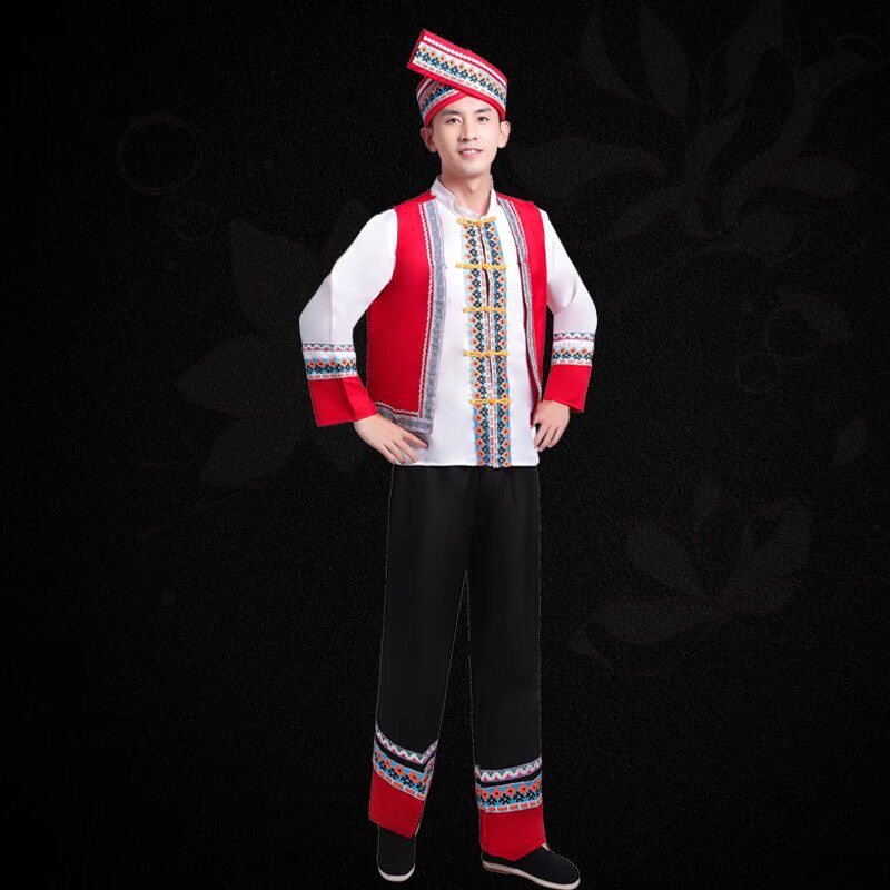 广西壮族成人男士少数民族服装现代演出服饰壮族舞蹈表演服套装