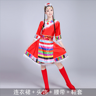 新款藏族舞蹈演出服装女成人藏族水袖男款少数民族广场舞表演服饰