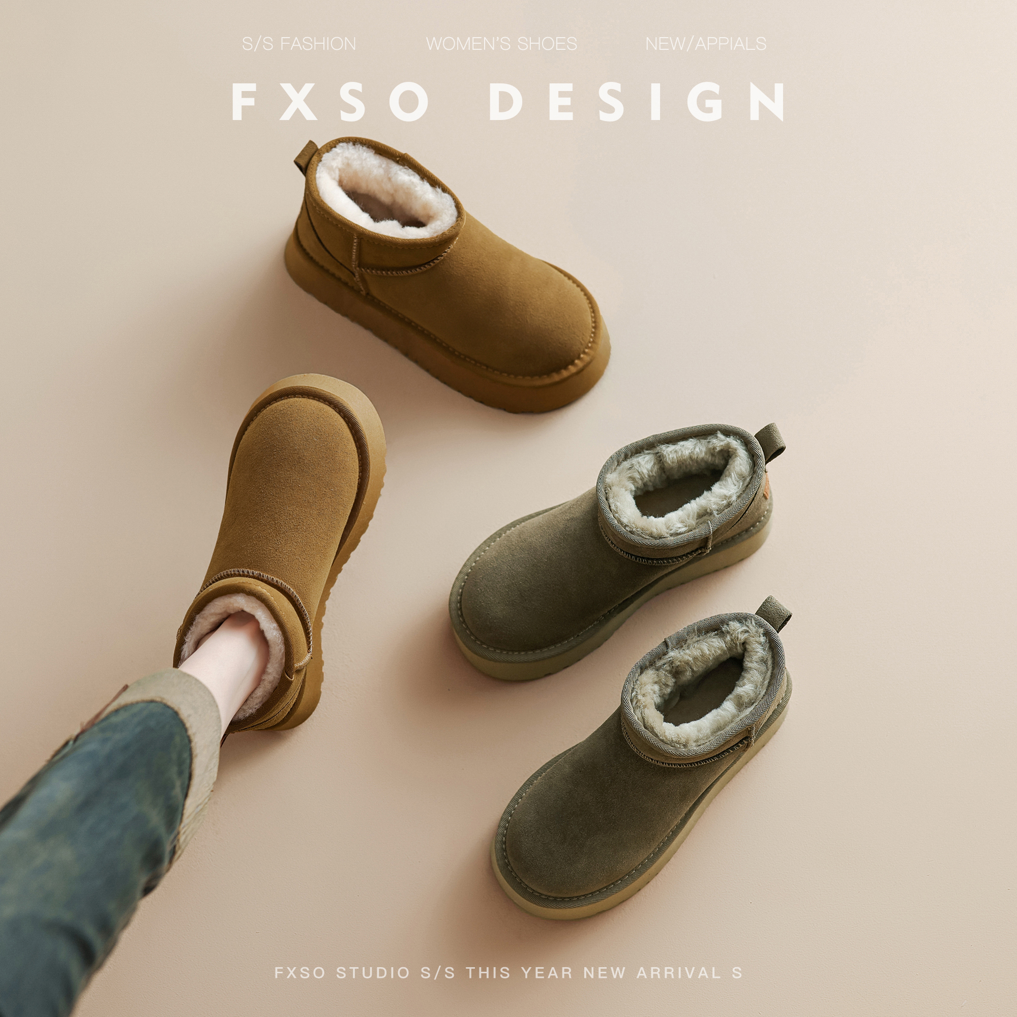 方巷大叔真皮雪地靴女防水棉鞋