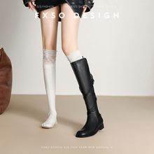 方巷大叔 真皮平底长筒靴女2025秋冬新款复古长靴骑士靴百搭靴子