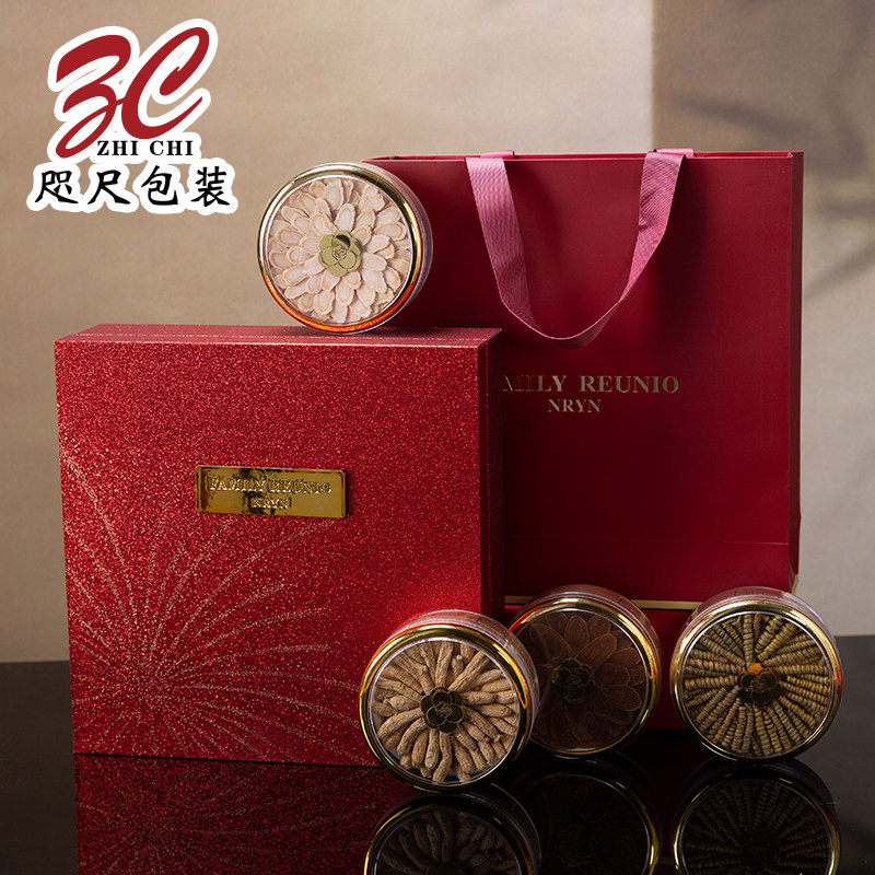 新款璀璨烟花四拼包装盒西洋参红参鹿茸鱼胶滋补品礼盒包装空盒子