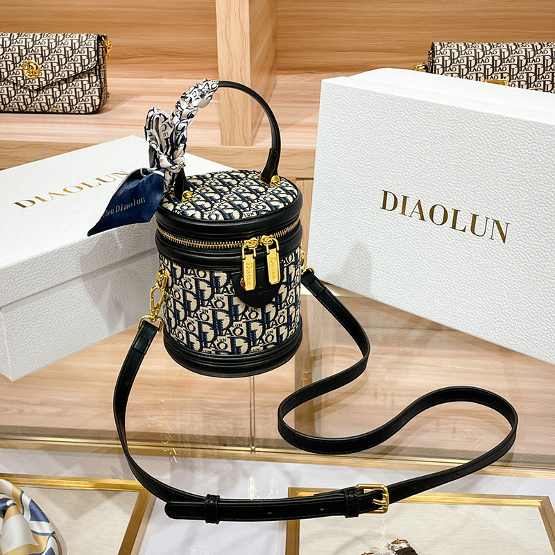迪奥伦奴diaolun发财桶包水桶包单肩包老花圆柱形斜挎手提圆筒包