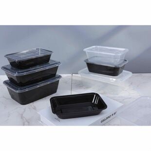 长方形500 750 1000ml一次性餐盒美式黑色塑料打包外卖快餐饭盒