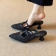女2025夏季 新款 法式 小众气质尖头山茶花包头凉鞋 编织镂空外穿拖鞋