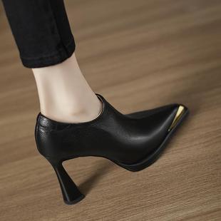 深口单鞋 9cm小个子防水台法式 工作小皮鞋 女2025年秋冬新款 高跟鞋