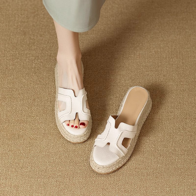 厚底高跟草编松糕底女鞋