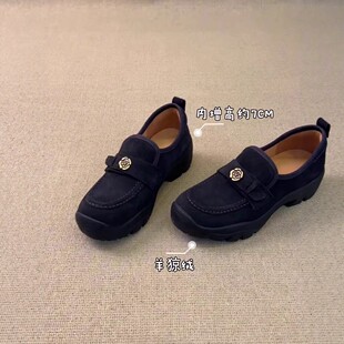 复古山茶花休闲运动单鞋 内增高7cm小个子厚底乐福鞋 女2026年新款