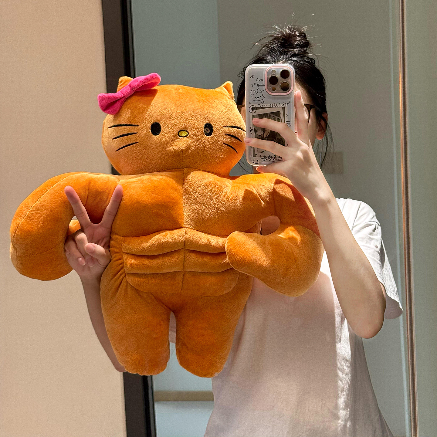 小红书同款~肌肉kitty抱枕女生睡觉专用睡觉抱毛绒玩偶可爱凯蒂猫