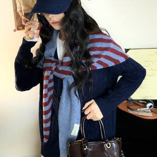 25多功能羊毛混纺大三角条纹披肩法帽服饰搭配潮秋冬时尚单品