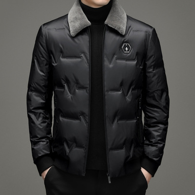 虞山街道芸创蓝服饰商行羊毛领可脱卸男士短款时尚保暖鸭绒羽绒服