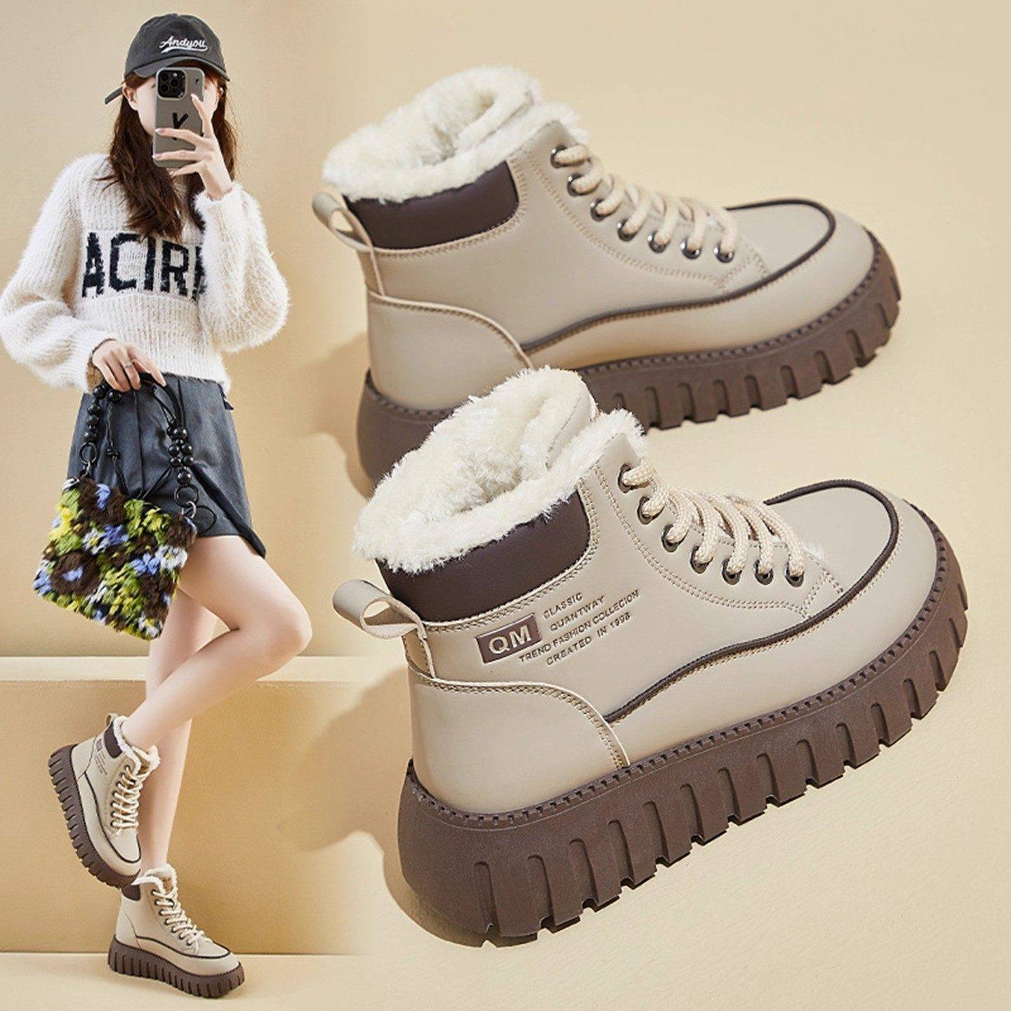 pu棉鞋女加绒保暖妈妈棉鞋防滑防风防水中老年棉靴女软底一件代发,女鞋,棉鞋,淘宝优惠券,粉丝福利购,淘宝优惠卷