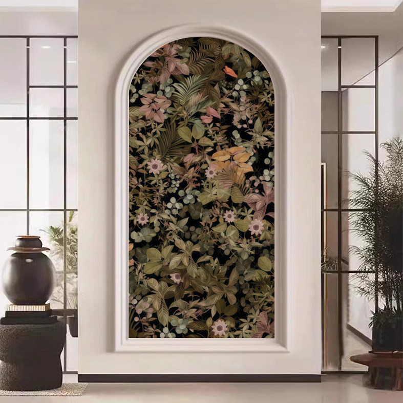 南洋风玄关定制壁画轻奢花鸟墙纸复古热带植物客厅背景墙布壁纸