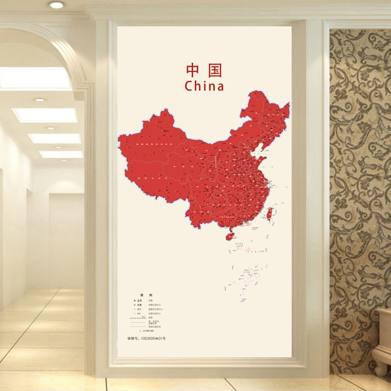 中国地图壁纸壁画现代简约玄关走廊客厅书房办公室背景墙画壁布3d
