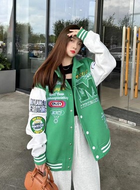 MHCF自主品牌潮牌毛巾刺绣美式宽松夹克外套男女国潮款翻领棒球服