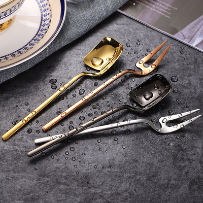 6 Pcs Dessert Spoons Fork Set SUS 304 Stainless Steel Mixing