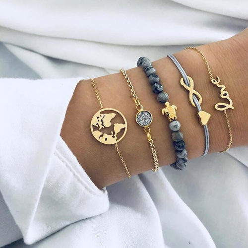 Set for Women Gold Plated Vintage Bracelets Bangles
