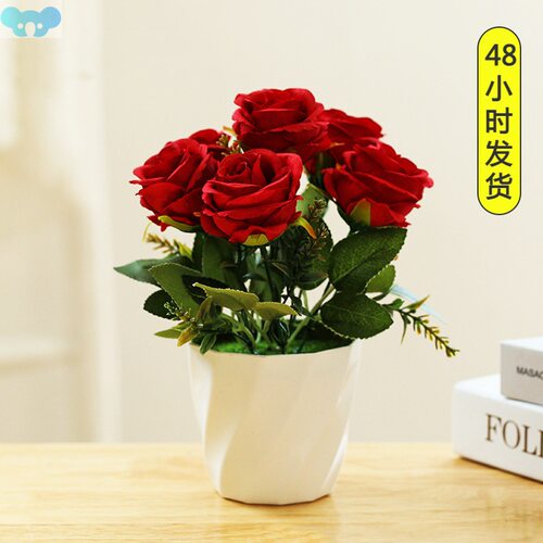 Artificial Rose Flowers Bonsai 6 Flowerheads Rose Fake跨境专