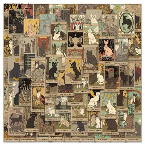 10/35/72pcs Cartoon Gothic Tarot Card Mystic Cat Graffiti跨