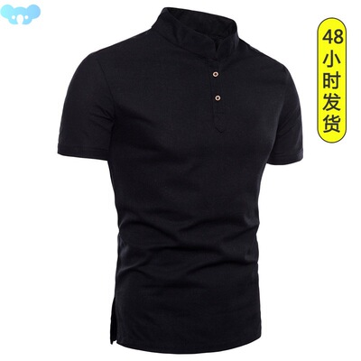 Men's Stand Collar Cotton T Shirt Camisa Polo Shirts男士T恤
