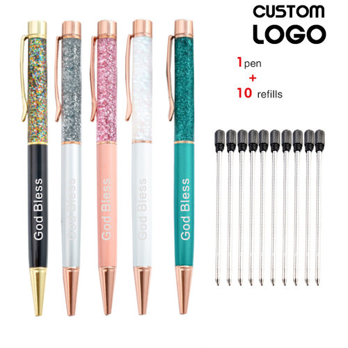 Pen + 10 Refills Gold Foil Metal Ballpoint Pen Personalized