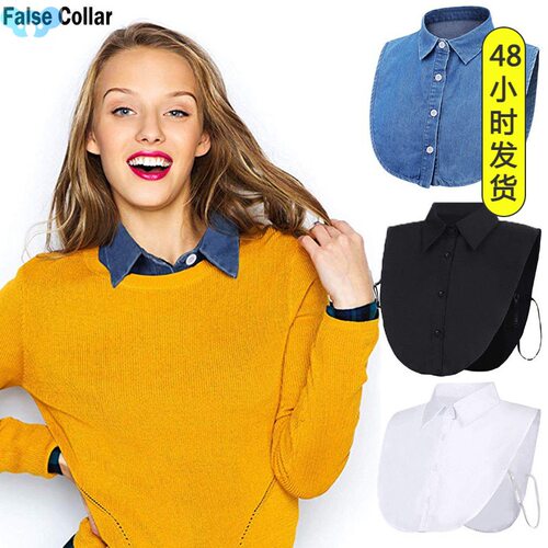 Women Ladies Fake False Lapel Half Shirt Style Blouse跨境专