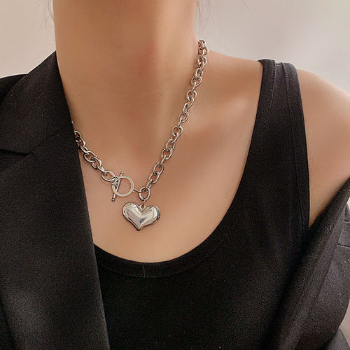Punk Hip Hop Stainless Steel Heart Pendant Necklace for Men