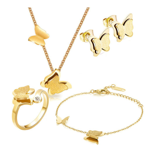 316L Stainless Steel Frosted Butterfly Bracelet Necklace Ear