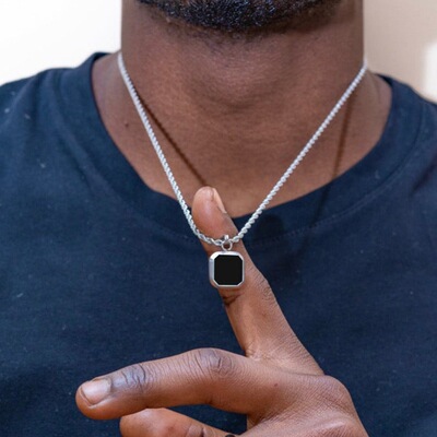 Vnox Geometric Square Necklaces for Men, Enamel Square Penda
