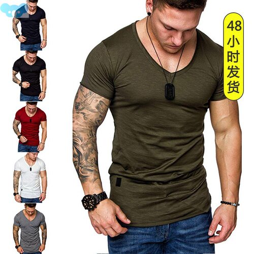 Summer t shirt v neck tees shirts tops for men boys v领T恤男
