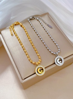 Silver Gold Titanium Steel Moon Star Bracelet Bangle Women