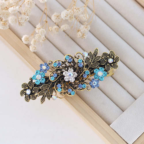 New Korean Colorful Crystal Flower Gold Alloy Hair Clip跨境