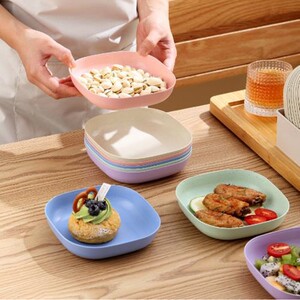 【8个装】小麦秸秆吐骨碟盘子家用垃圾盘水果盘塑料零食盘小吃