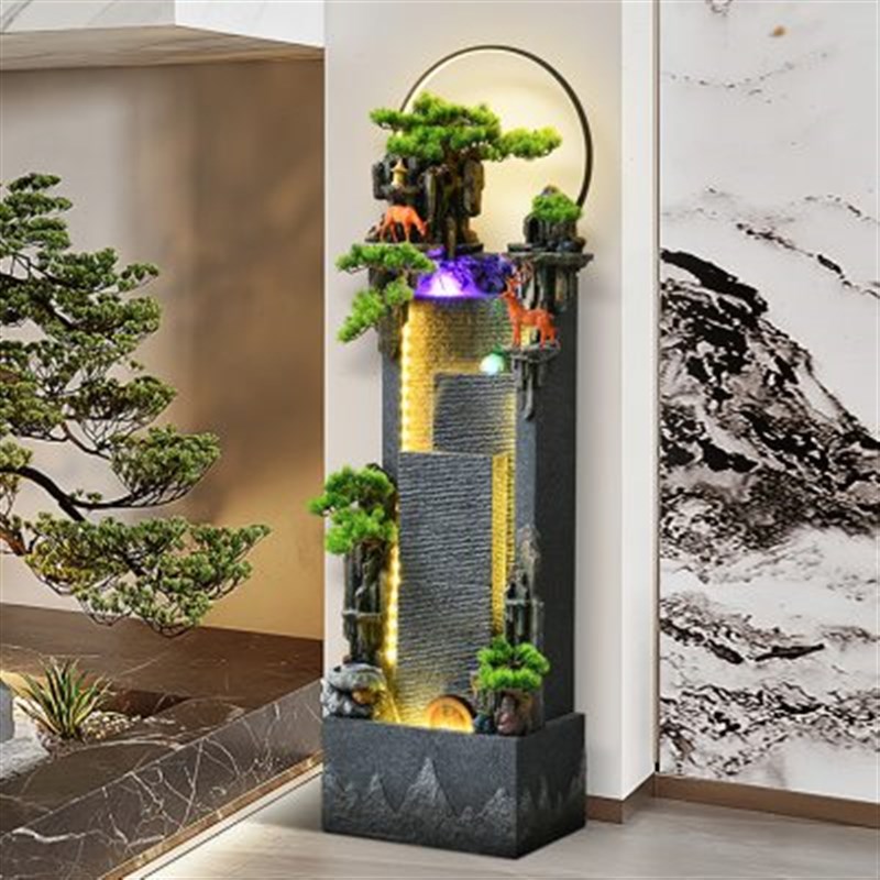 居如家假山造景灯光水幕墙中式流水摆件酒店会所茶室景观家居装饰