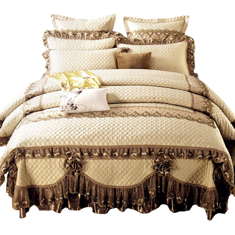 被套床裙全夹棉加厚蕾丝四件套 床罩六件套秋冬季保暖纯棉1.8m床