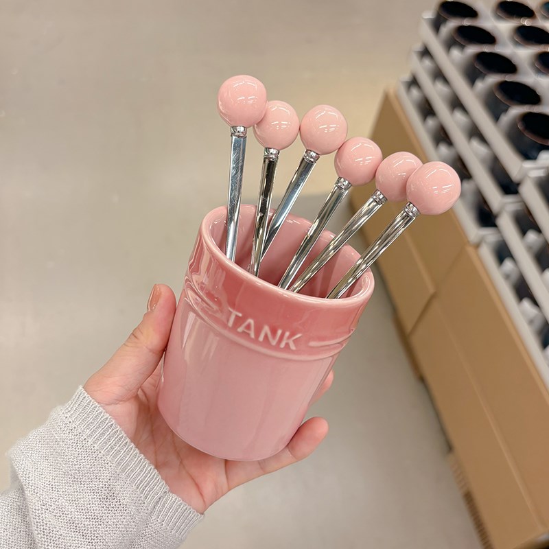 高颜值俘获少女心的水果叉组合套装高级炫彩陶瓷收纳罐月饼甜品叉