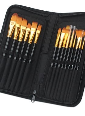 厂家严选15支油画尼龙笔套装带刮刀海绵全套装黑色刷包画笔