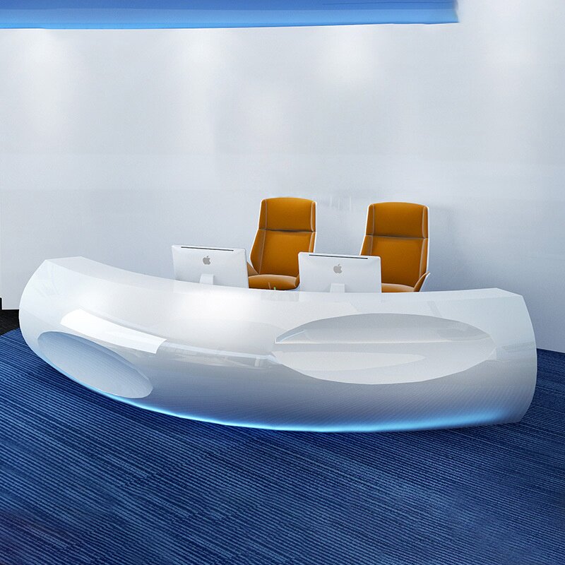 圆形烤漆前台接待台半圆形吧台收银台简约前台桌弧形咨询台服务台