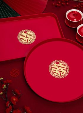 结婚敬茶托盘敬茶杯套装红喜碗喜筷婚庆新娘改口一对婚礼用品大全