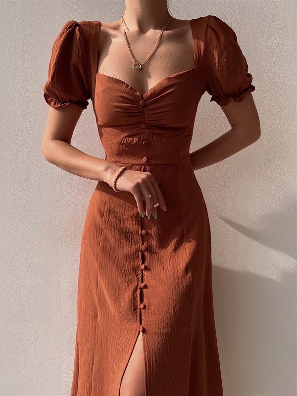 欧美春夏V领单排扣气质中长款连衣裙Women Elegant V-neck dress