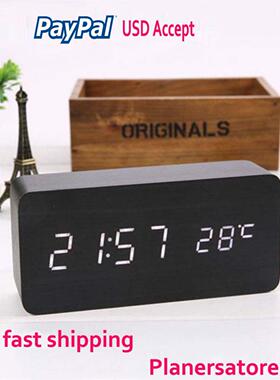 数字led电子闹钟木头钟夜光 Wood LED Digital Table Alarm Clock