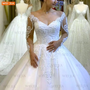 Wedding Gowns Long Sleeves Lace Up Ball Gown Bride Dresses
